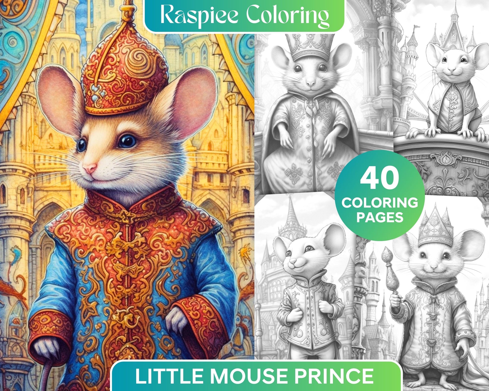 40 Little Mouse Prince Grayscale Coloring Pages Printable for Adults, PDF File Instant Download