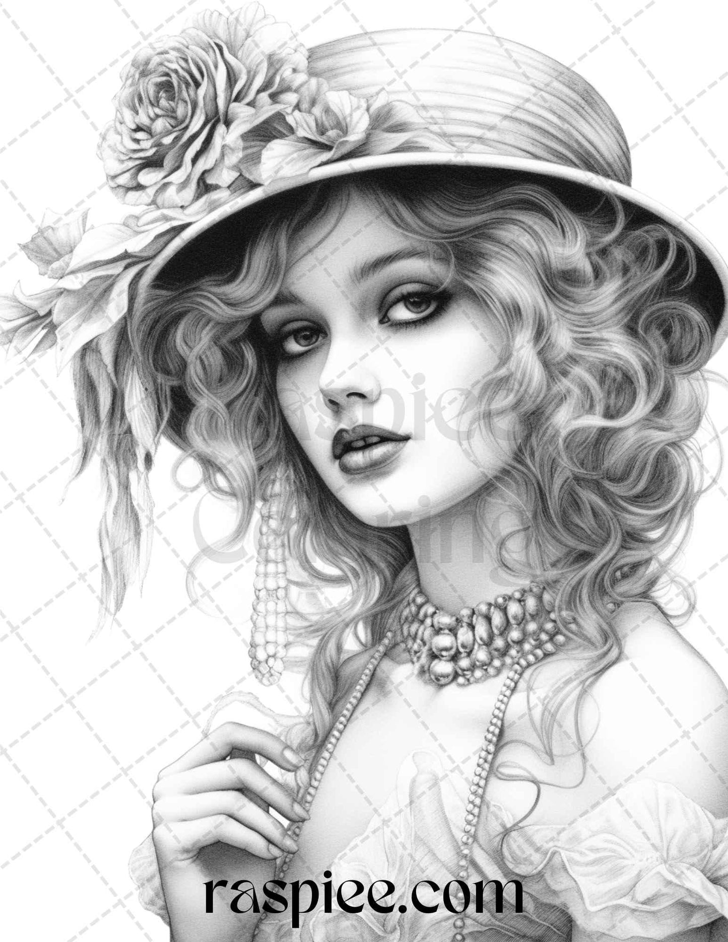 40 Beautiful Gatsby Girls Grayscale Coloring Pages Printable for Adults, PDF File Instant Download