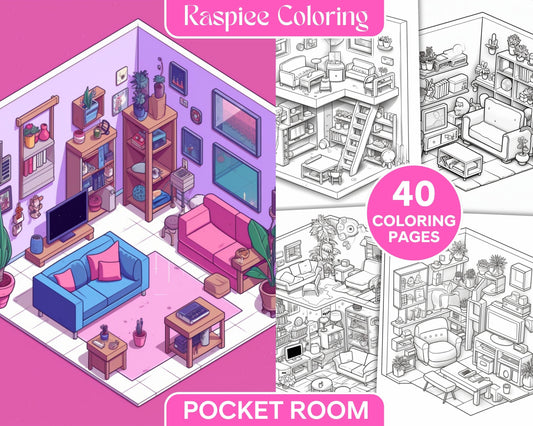 40 Pocket Room Coloring Pages Printable for Adults Kids, PDF File Instant Download