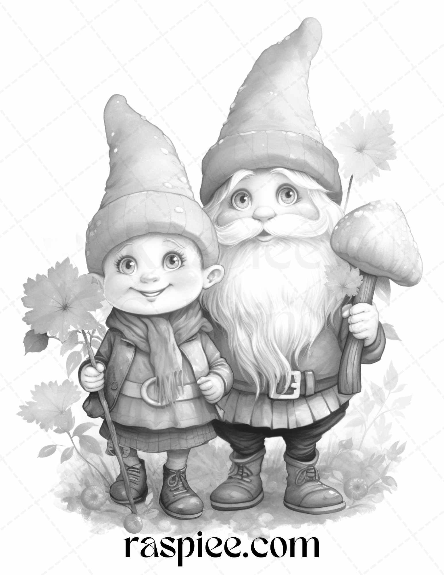 40 Fall Gnomes Grayscale Coloring Pages Printable for Adults Kids, PDF File Instant Download