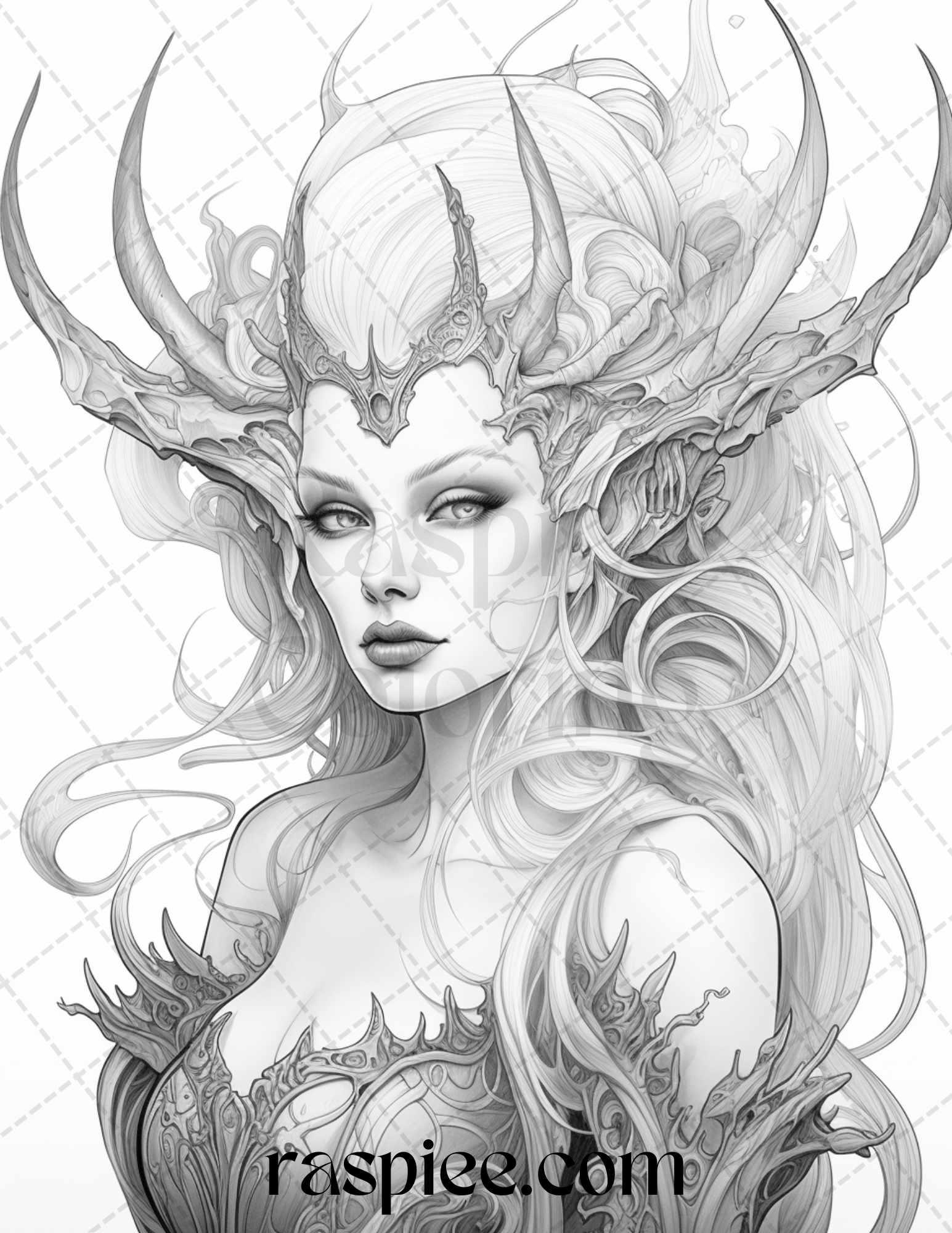 40 Dark Evil Fairy Grayscale Coloring Pages Printable for Adults, PDF File Instant Download