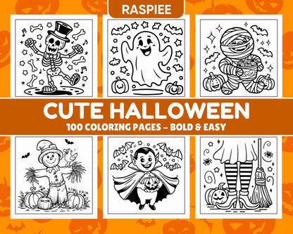 100 Bold and Easy Cute Halloween Coloring Pages Printable PDF Instant Download