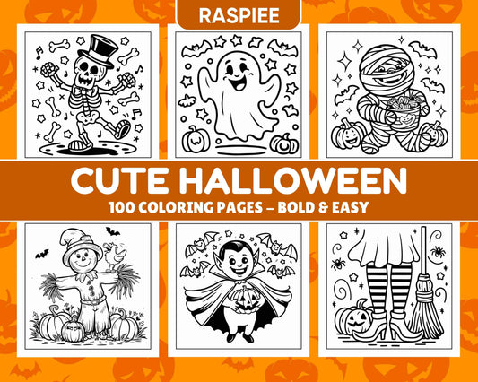 100 Bold and Easy Cute Halloween Coloring Pages Printable PDF Instant Download