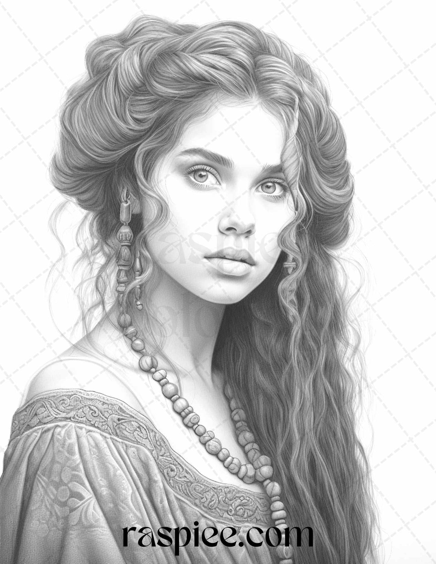 40 Beautiful Gypsy Girls Grayscale Coloring Pages Printable for Adults, PDF File Instant Download