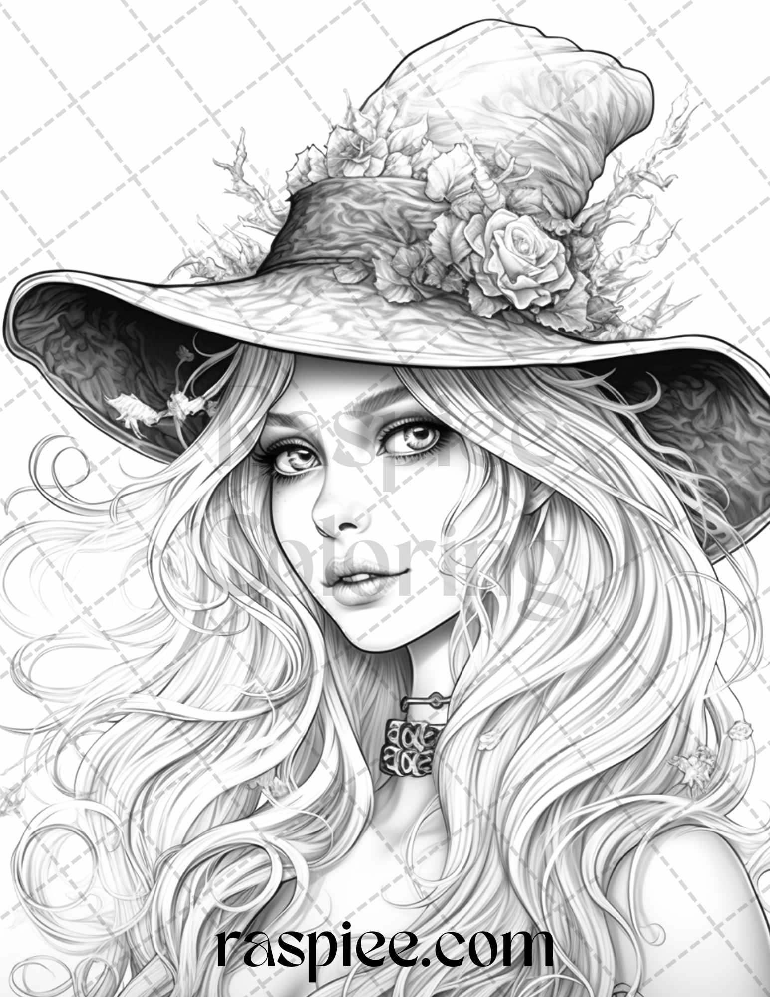 40 Witchy Wonders Grayscale Coloring Pages Printable for Adults, PDF File Instant Download