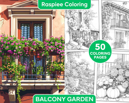 50 Balcony Garden Adult Coloring Pages Printable PDF Instant Download