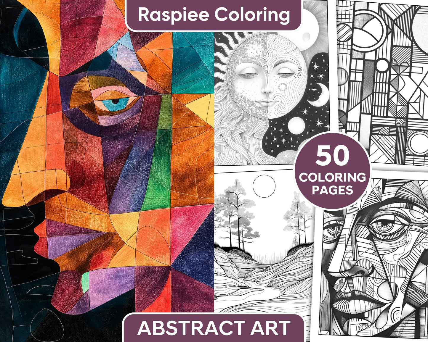 50 Abstract Art Adult Coloring Pages Printable PDF Instant Download