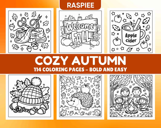 114 Cozy Autumn Bold & Easy Coloring Pages PDF Printable Instant Download