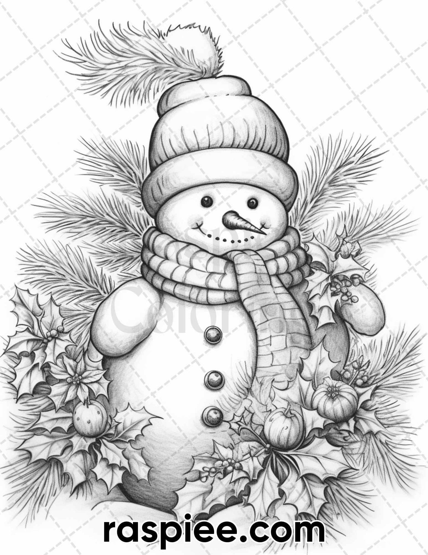 40 Chistmas Snowman Grayscale Coloring Pages for Adults, Printable PDF Instant Download