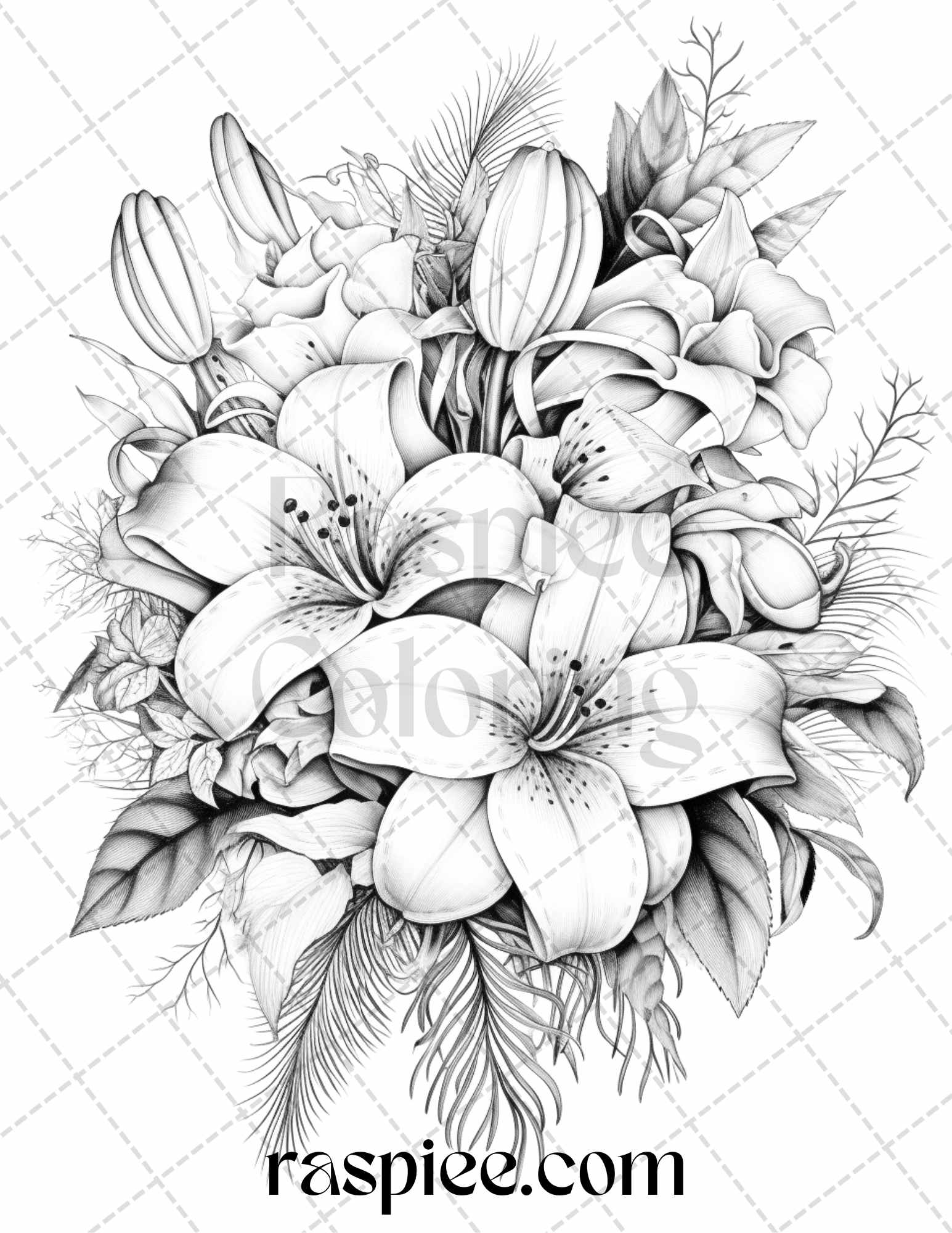 45 Christmas Flowers Grayscale Coloring Pages Printable for Adults, PDF File Instant Download