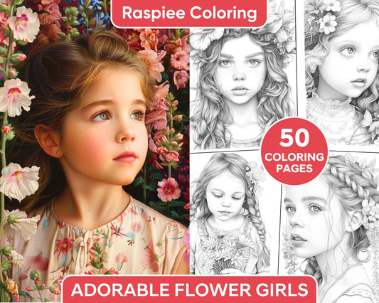 50 Adorable Flower Girls Coloring Pages for Adults Printable PDF Instant Download