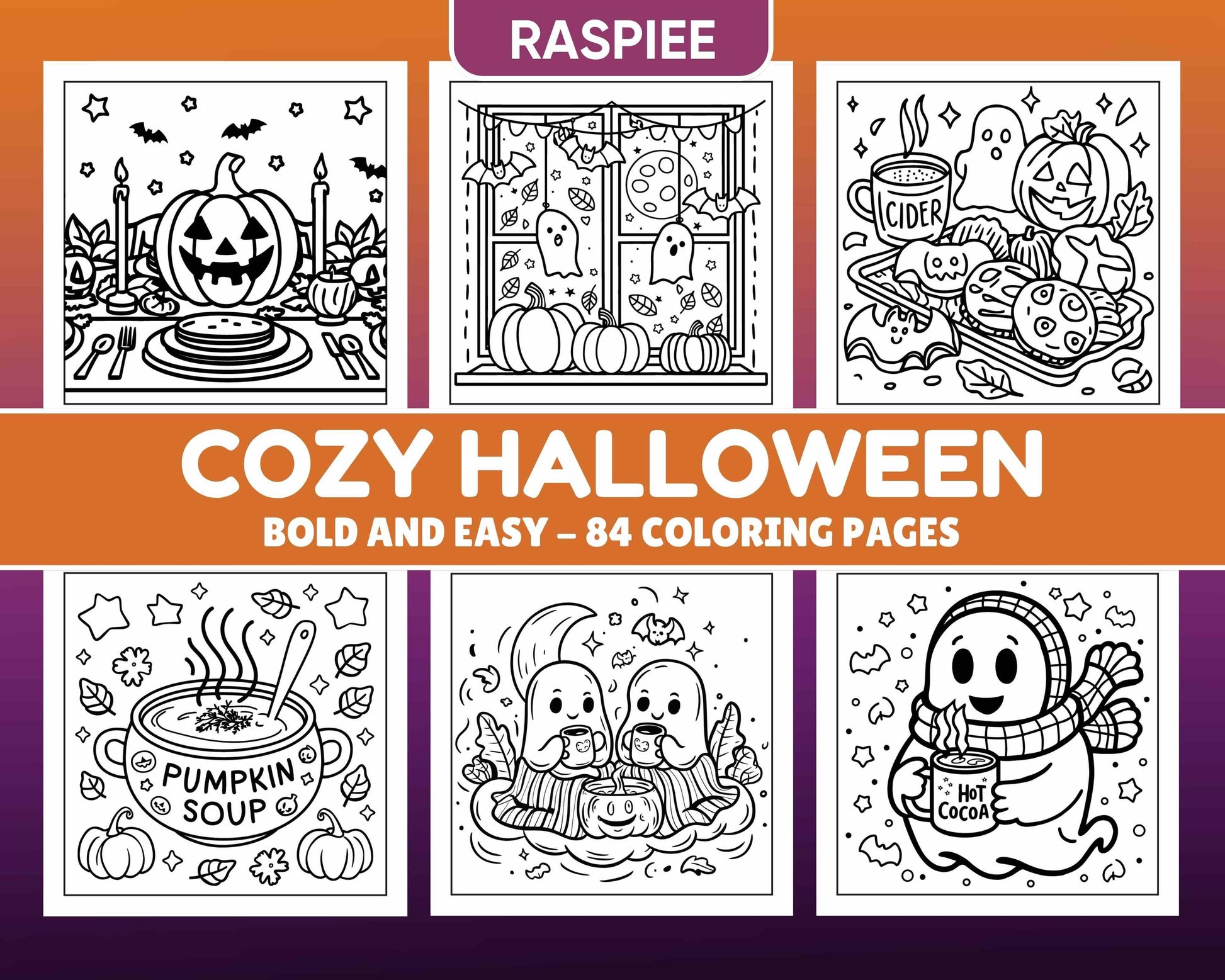 84 Cozy Halloween Bold & Easy Coloring Pages Printable PDF Instant Download