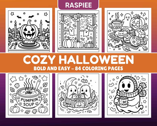 84 Cozy Halloween Bold & Easy Coloring Pages Printable PDF Instant Download