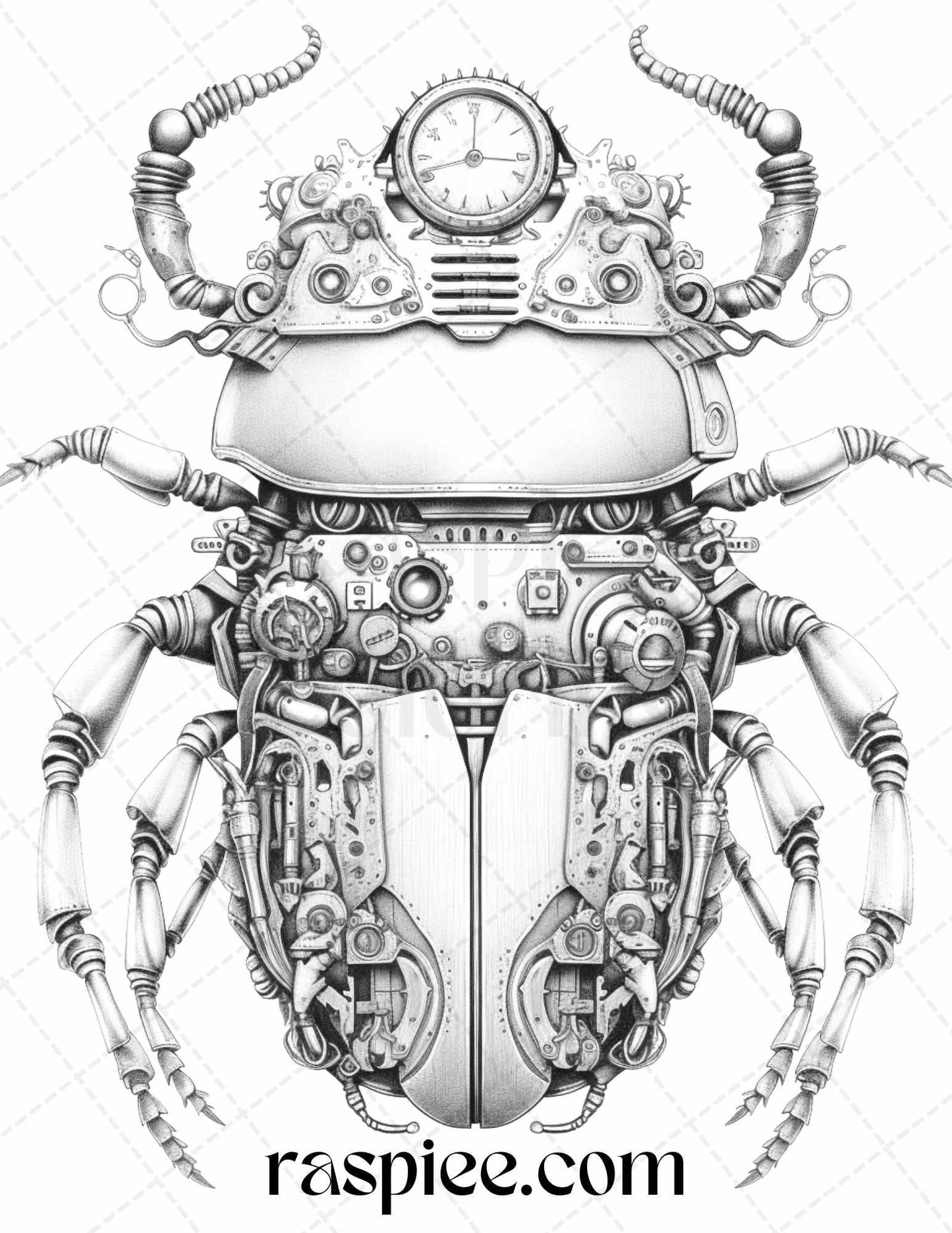 42 Steampunk Bugs Grayscale Coloring Pages Printable for Adults, PDF File Instant Download