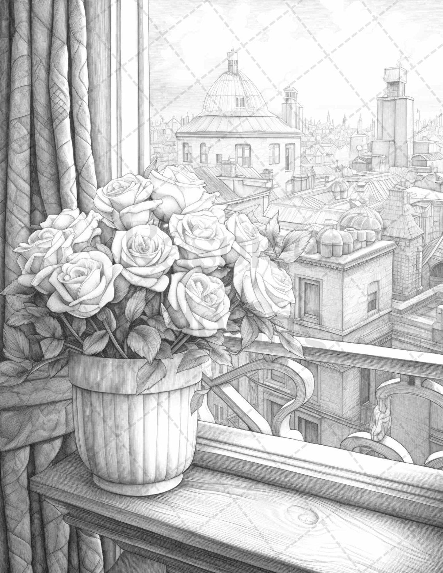 40 Captivating Roses Grayscale Coloring Pages Printable for Adults, PDF File Instant Download