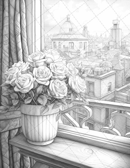 40 Captivating Roses Grayscale Coloring Pages Printable for Adults, PDF File Instant Download