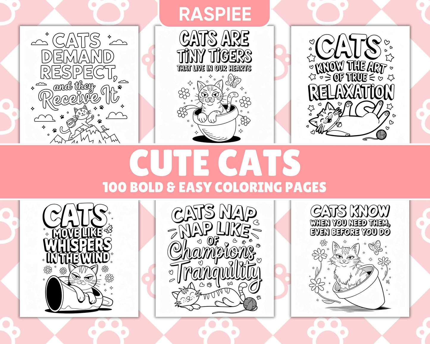 100 Bold and Easy Cute Cats Coloring Pages