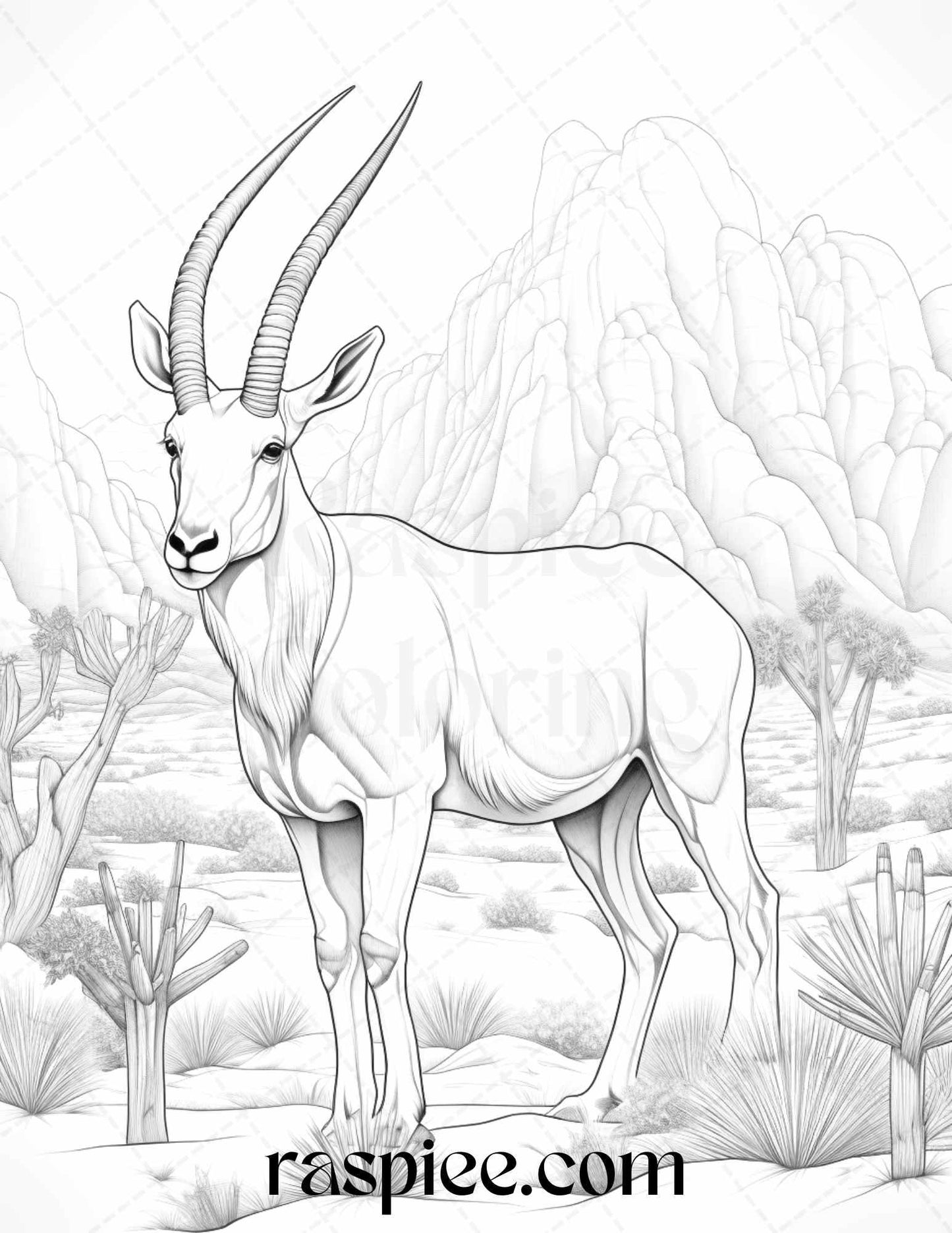 43 Desert Animals Grayscale Coloring Pages Printable for Adults, PDF File Instant Download