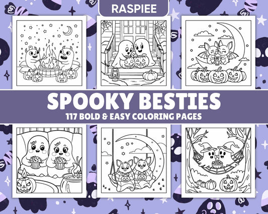 117 Bold and Easy Spooky Besties Halloween Coloring Pages