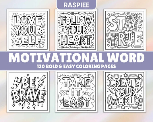 120 Bold and Easy Motivational Word Coloring Pages