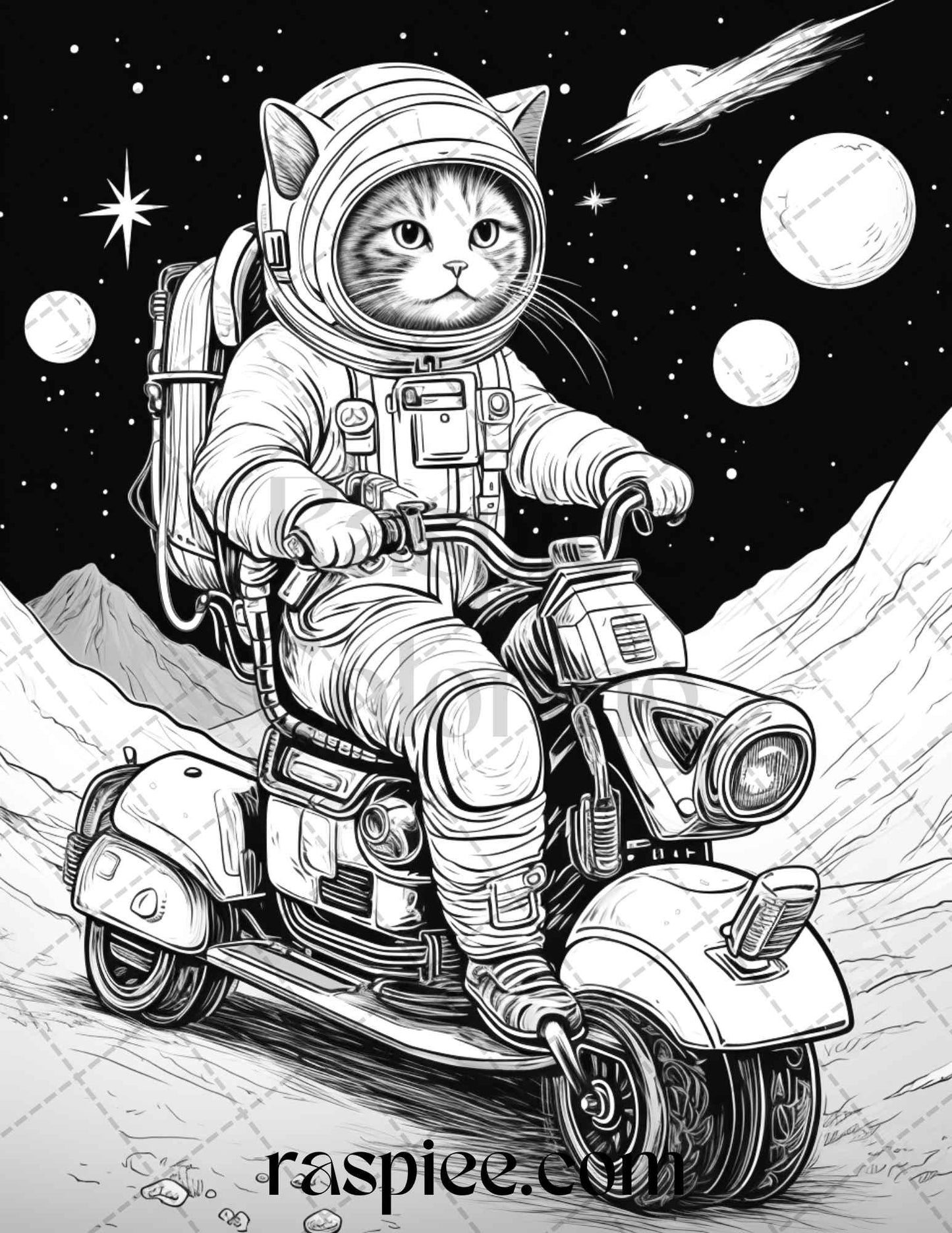 40 Cat Astronaut Grayscale Coloring Pages Printable for Adults Kids, PDF File Instant Download