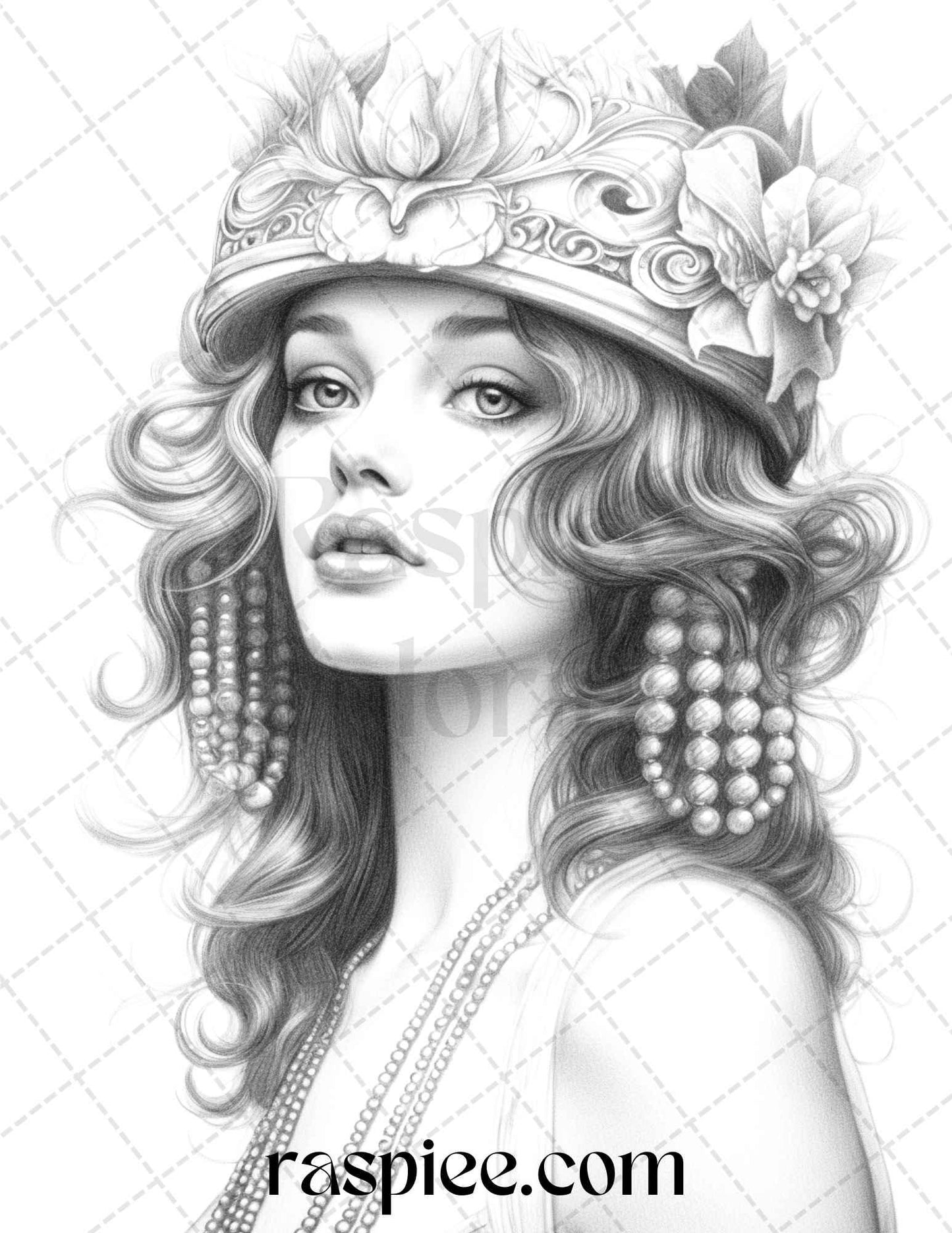 40 Beautiful Gatsby Girls Grayscale Coloring Pages Printable for Adults, PDF File Instant Download