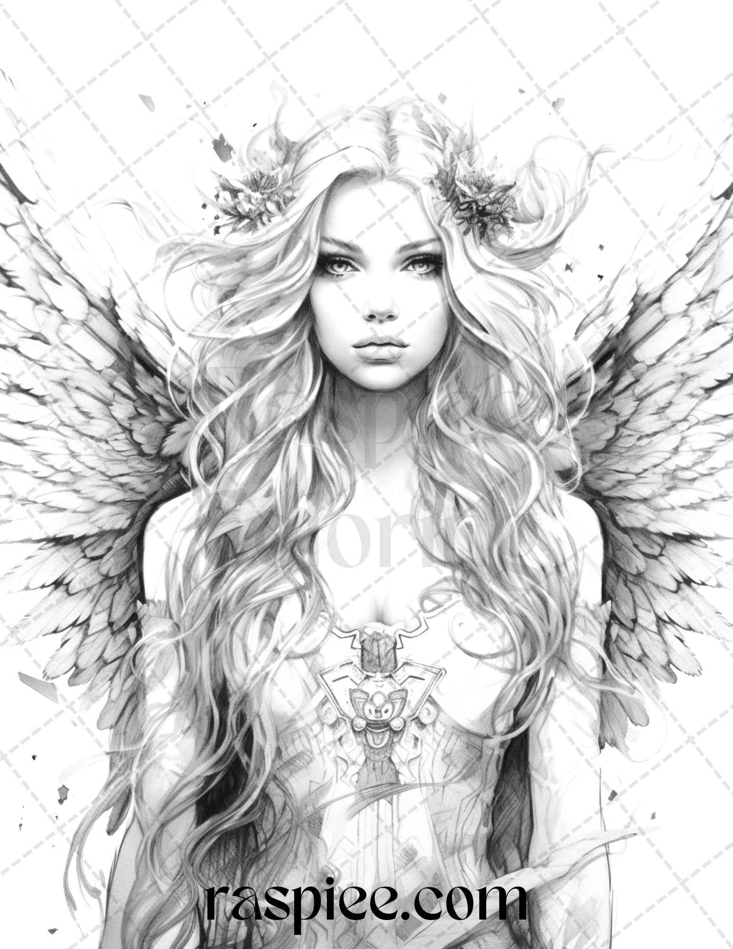 42 Enchanting Angels Grayscale Coloring Pages Printable for Adults, PDF File Instant Download