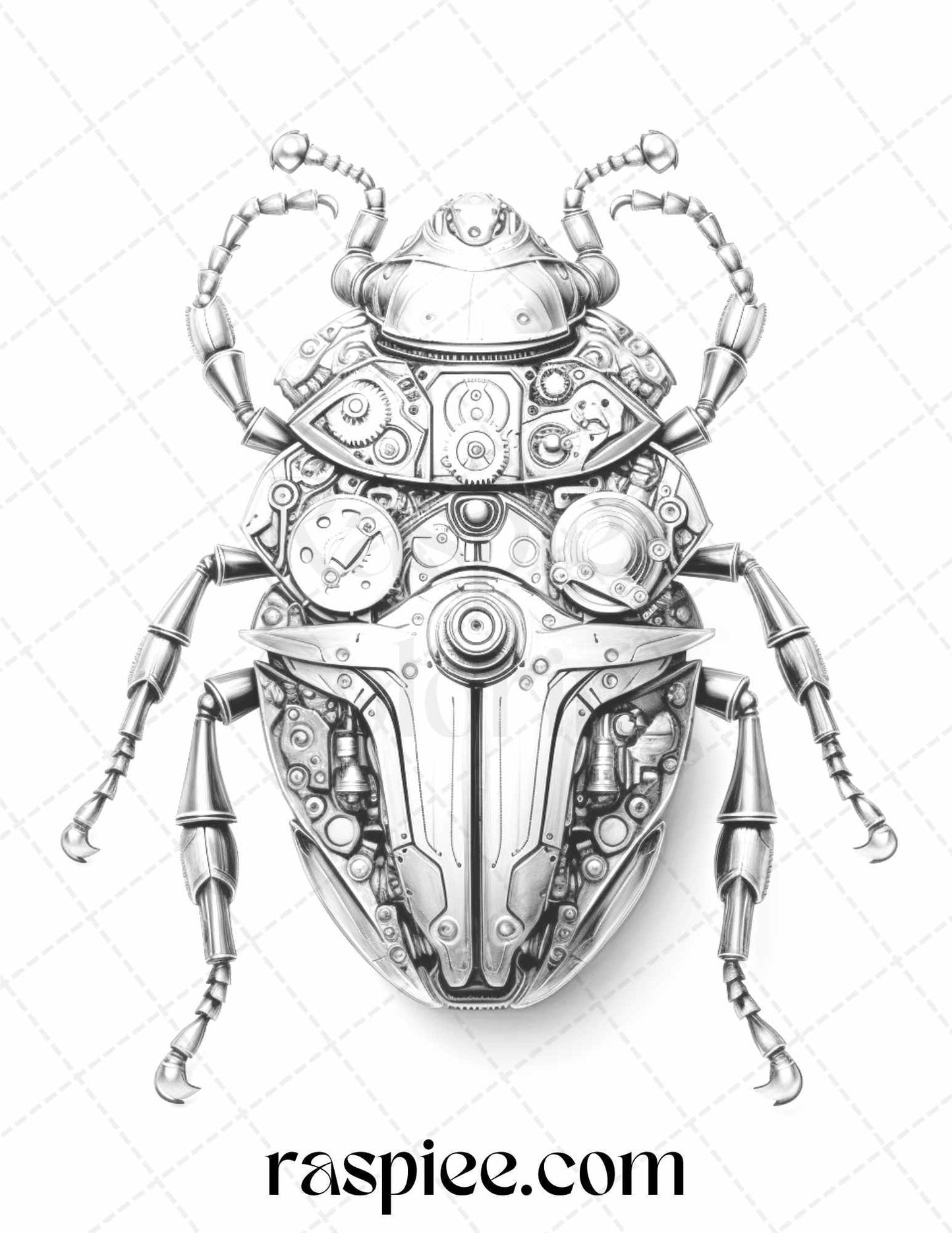 42 Steampunk Bugs Grayscale Coloring Pages Printable for Adults, PDF File Instant Download