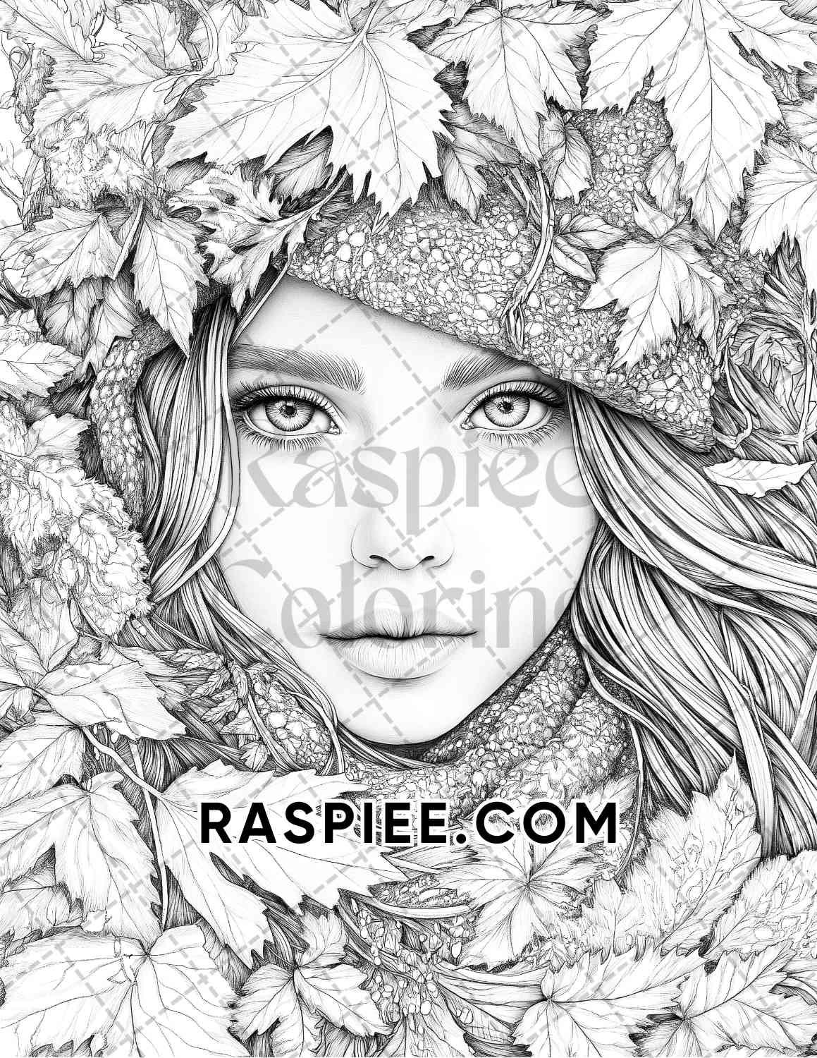 Autumn Beauties Portrait Adult Coloring Pages Printable PDF Instant Download