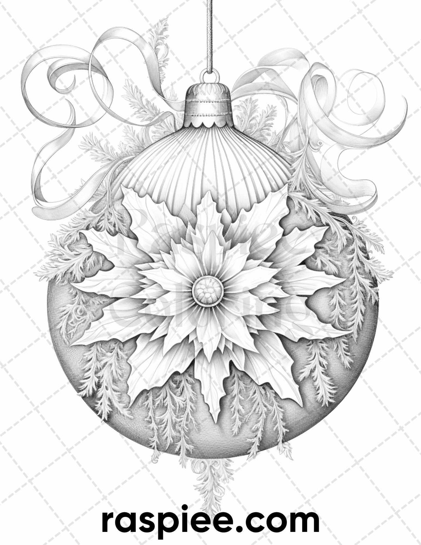 40 Christmas Balls Grayscale Coloring Pages Printable for Adults, PDF File Instant Download