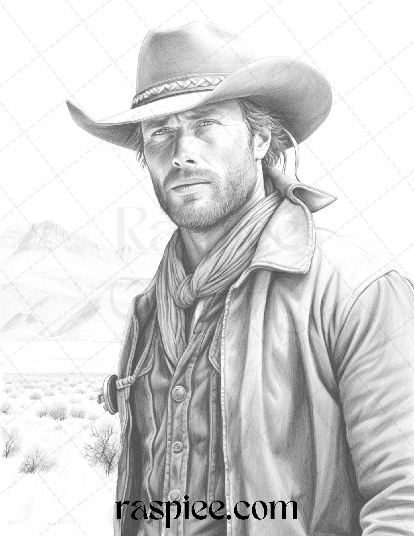 45 Wild West Cowboys Grayscale Coloring Pages Printable for Adults, PDF File Instant Download