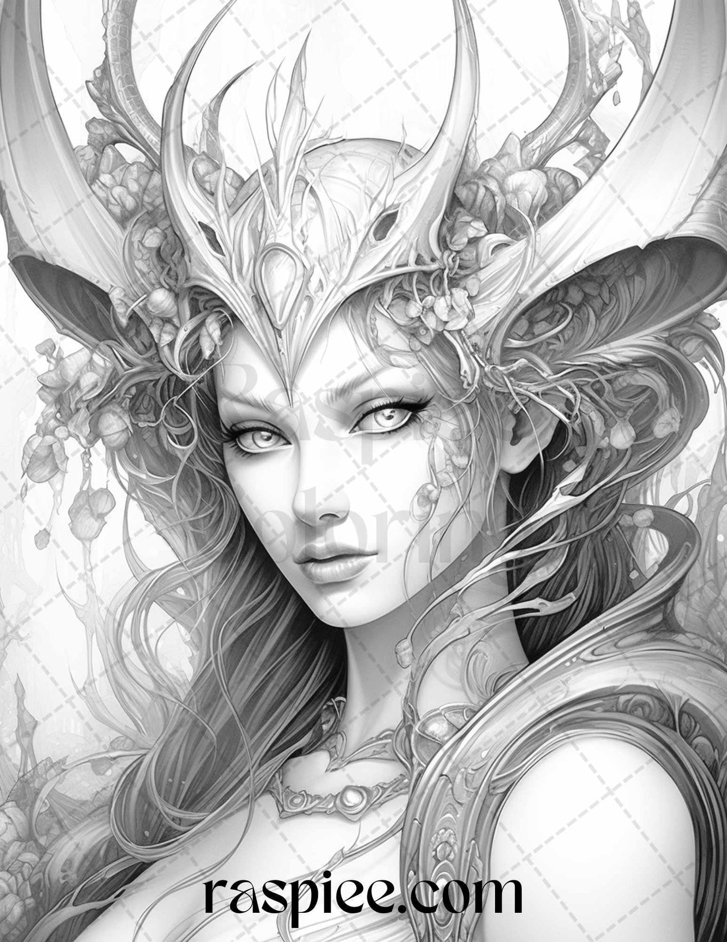 40 Dark Evil Fairy Grayscale Coloring Pages Printable for Adults, PDF File Instant Download