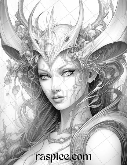 40 Dark Evil Fairy Grayscale Coloring Pages Printable for Adults, PDF File Instant Download