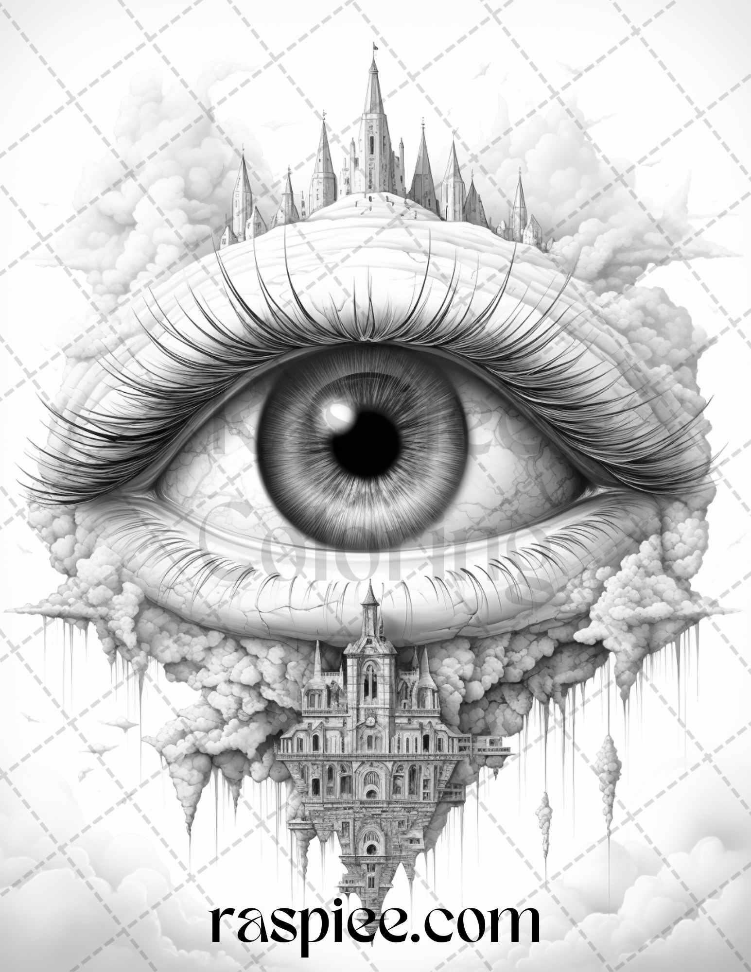 40 Surrealism Eyes Grayscale Coloring Pages Printable for Adults, PDF File Instant Download