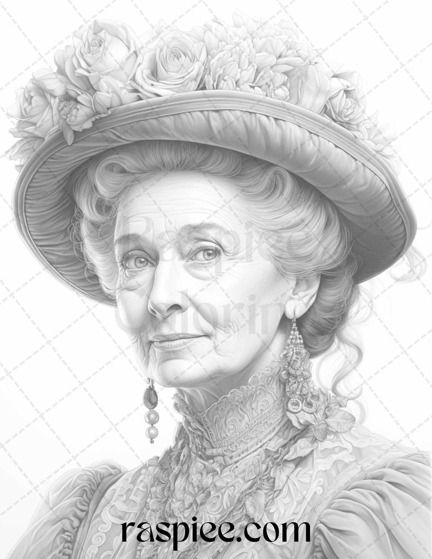 50 Victorian Grandma Grayscale Coloring Pages Printable for Adults, PDF File Instant Download