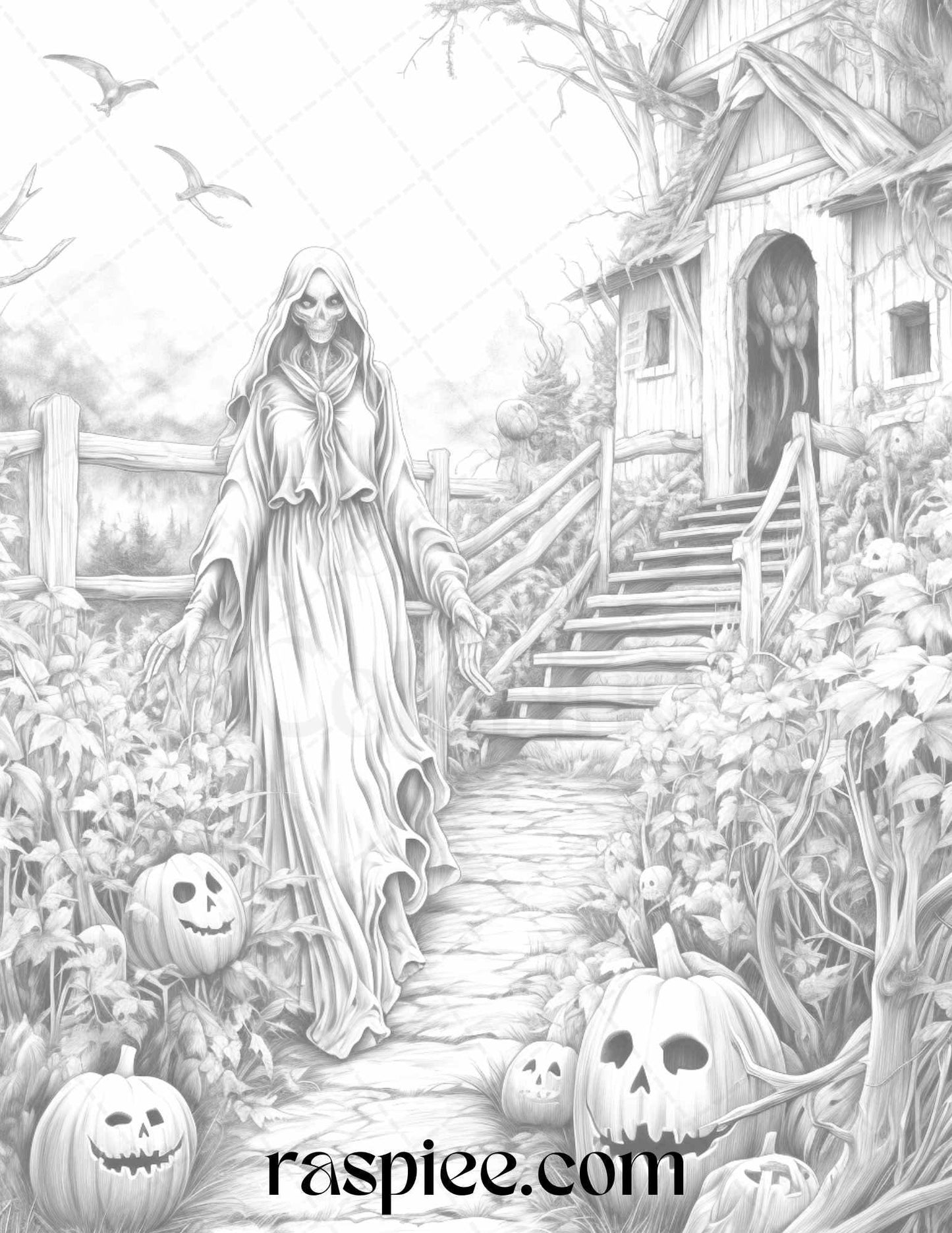 40 Witchy Land Grayscale Coloring Pages Printable for Adults, PDF File Instant Download