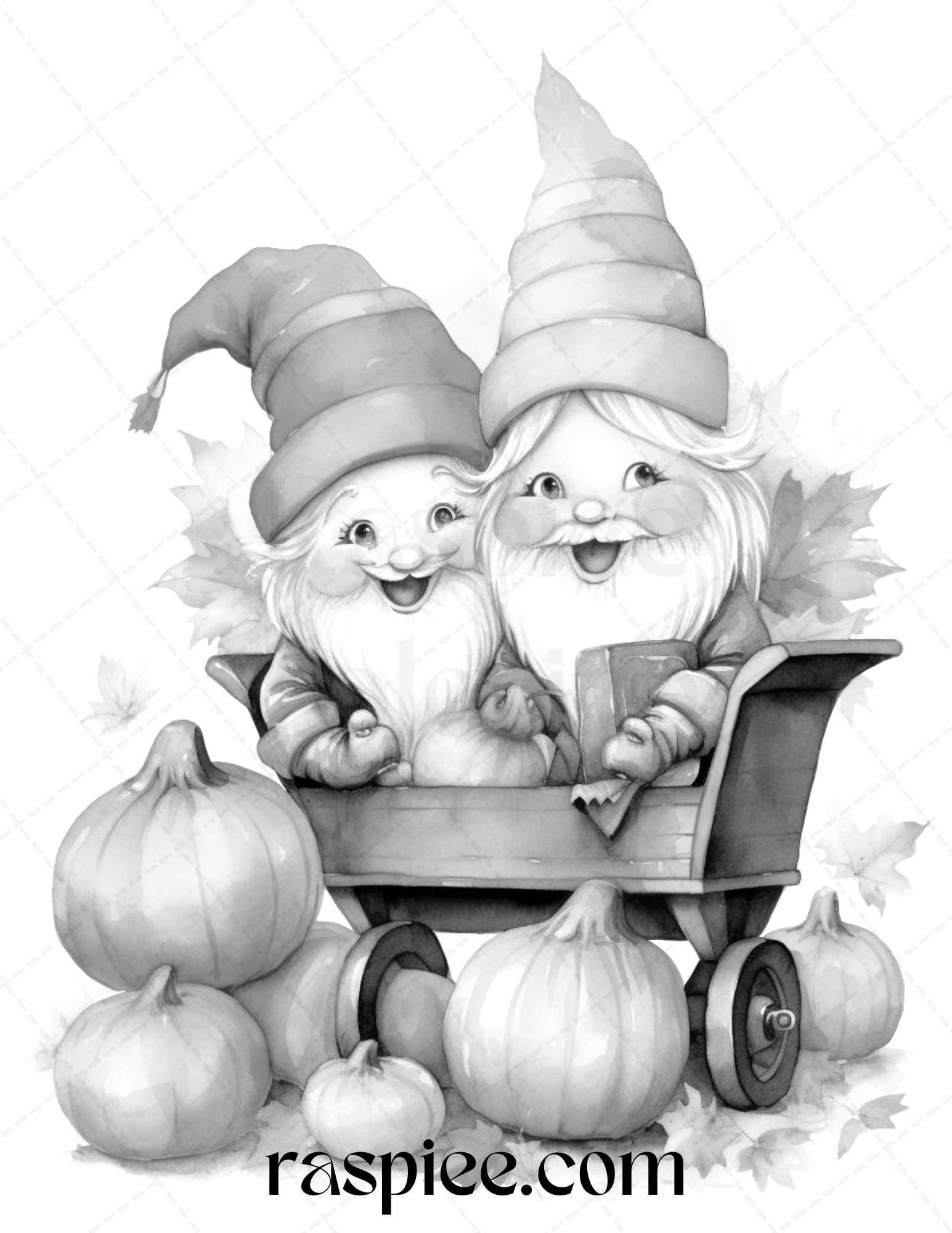 40 Fall Gnomes Grayscale Coloring Pages Printable for Adults Kids, PDF File Instant Download