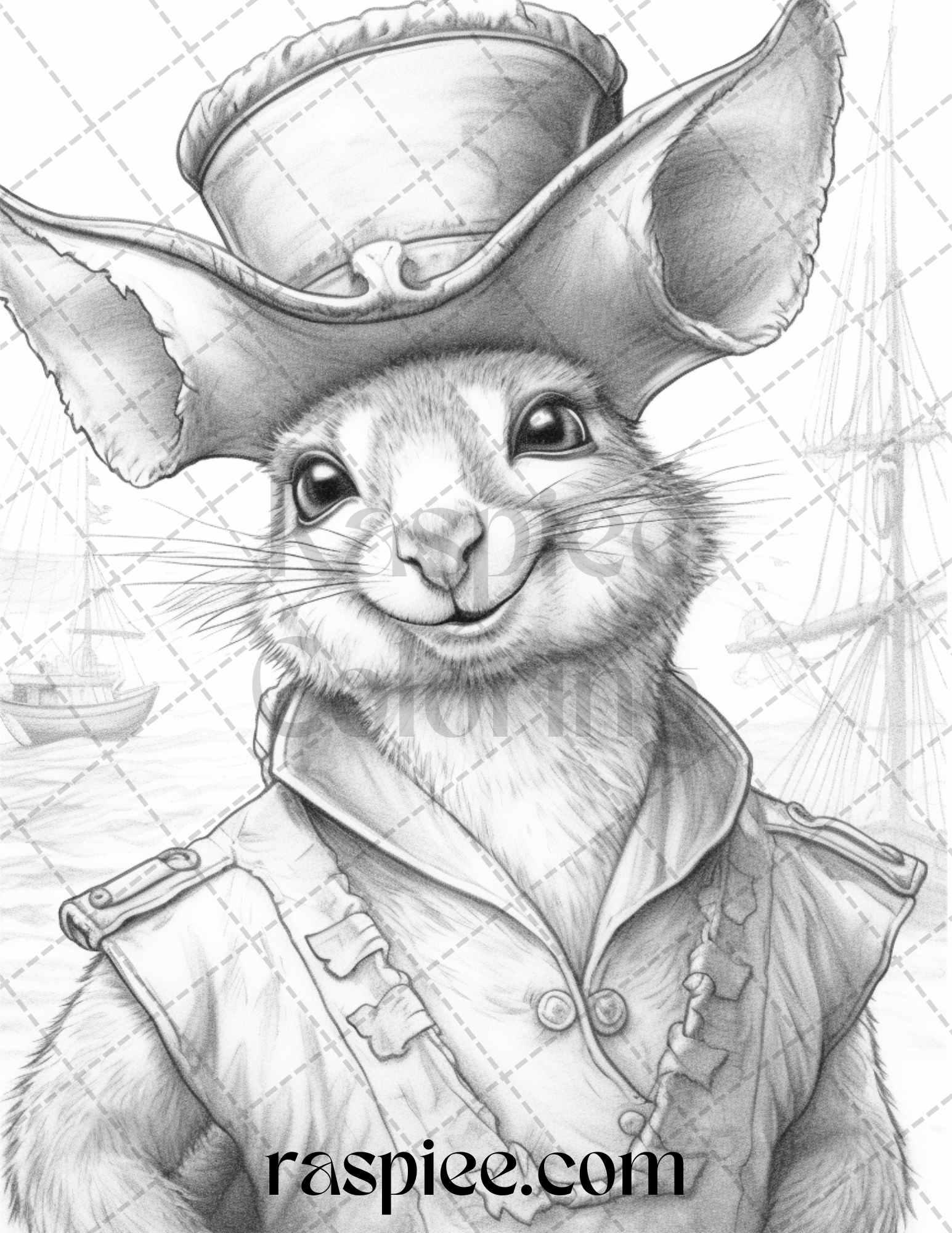 40 Pirate Animals Grayscale Coloring Pages Printable for Adults, PDF File Instant Download