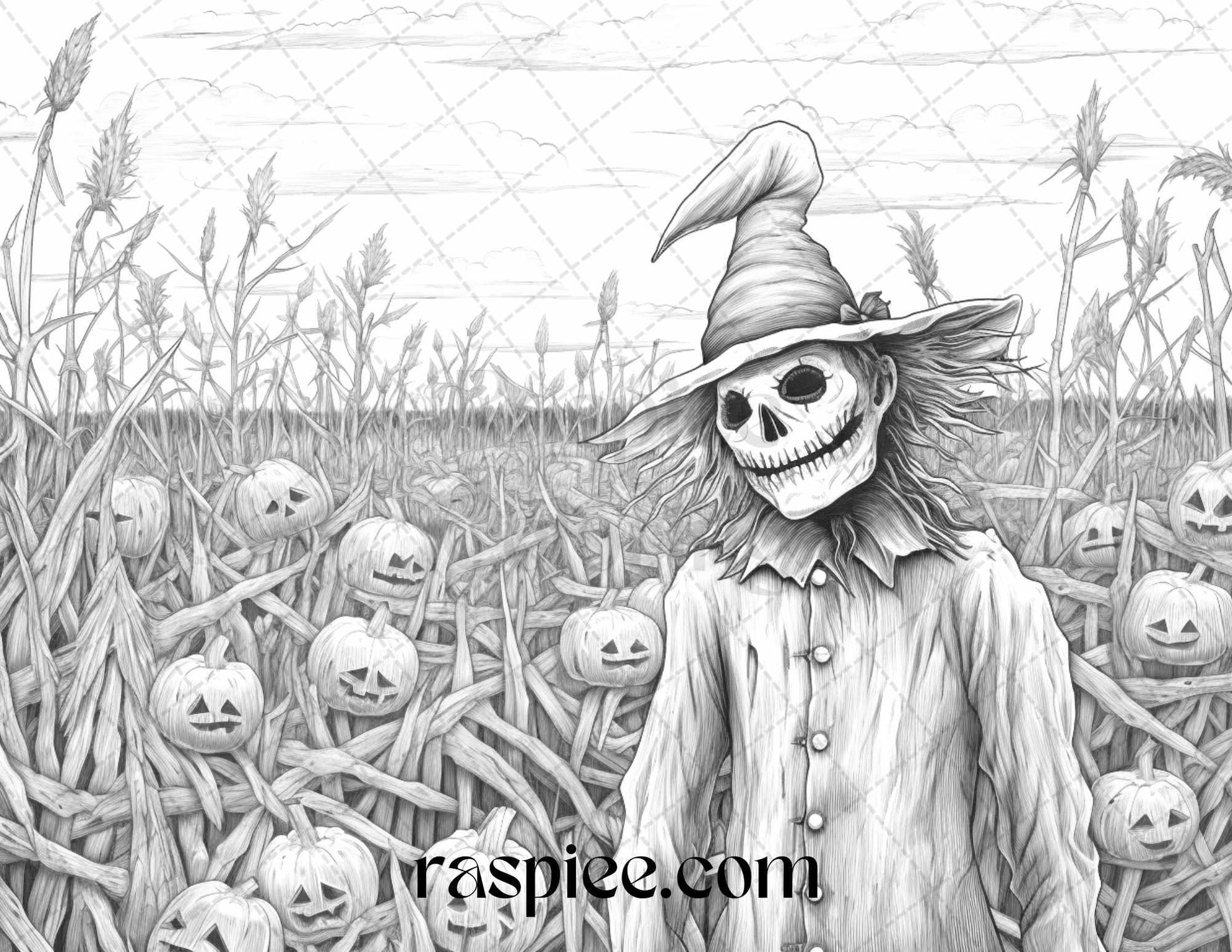 40 Halloween Landscapes Grayscale Coloring Pages Printable for Adults, PDF File Instant Download