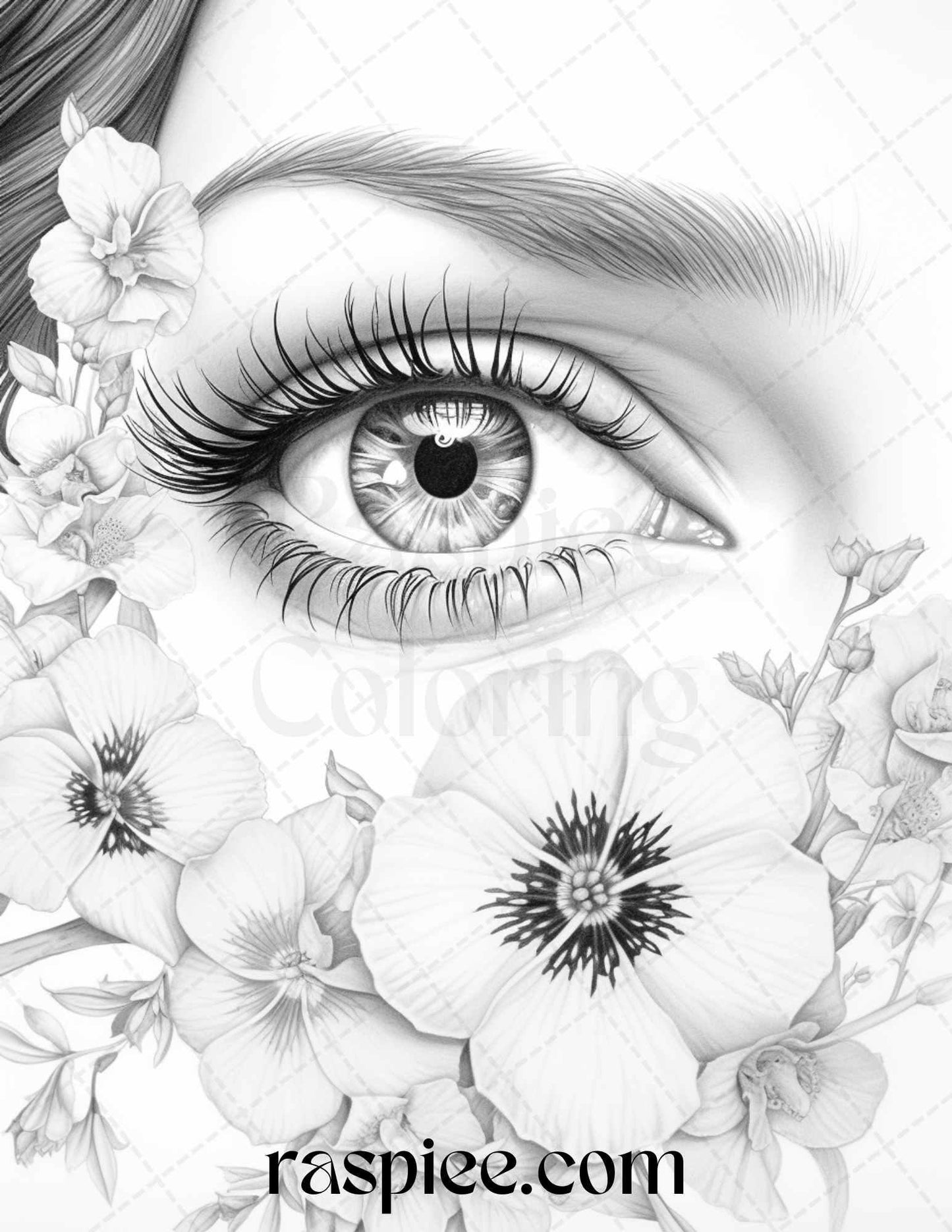 40 Charming Eyes Grayscale Coloring Pages Printable for Adults, PDF File Instant Download