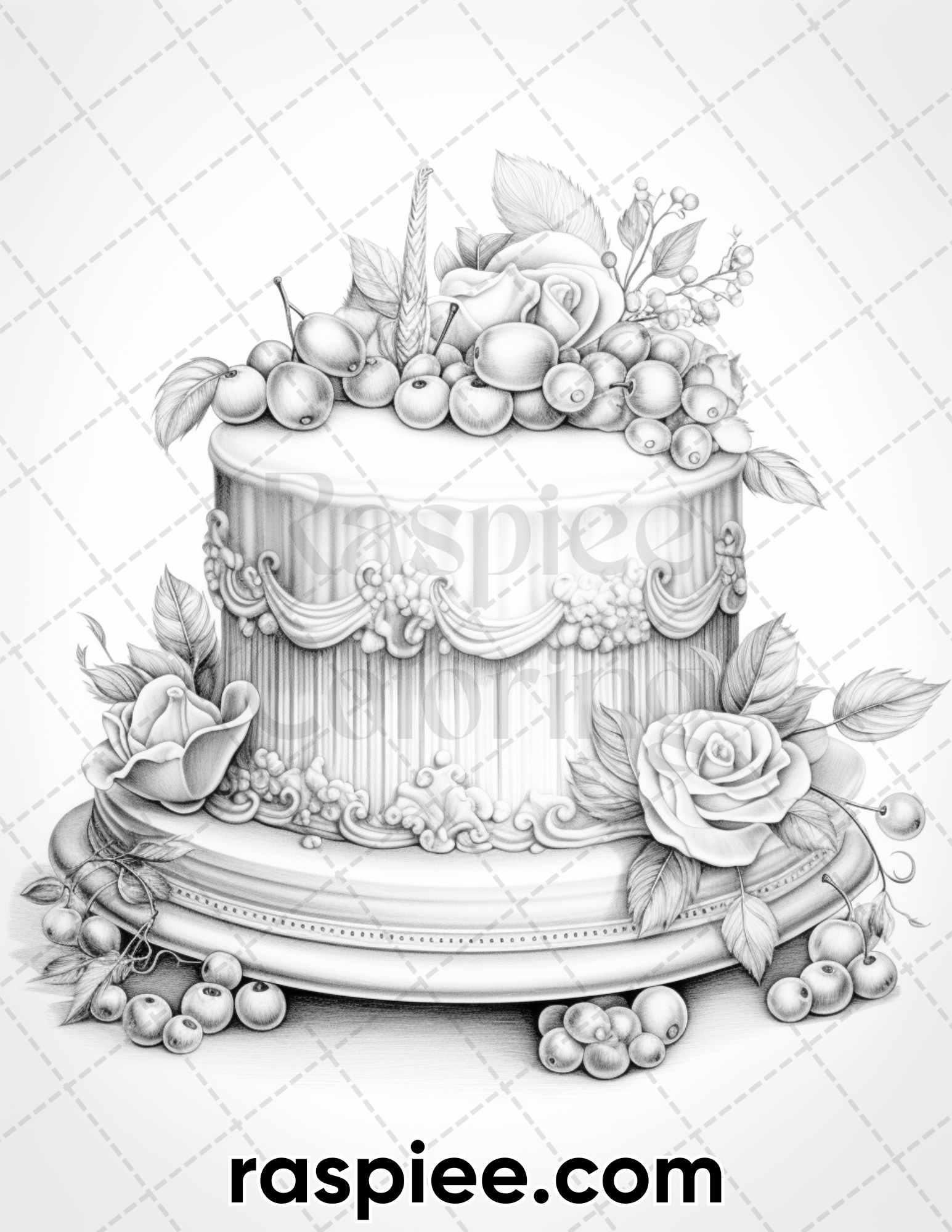 45 Christmas Cakes Grayscale Coloring Pages for Adults, Printable PDF File Instant Download