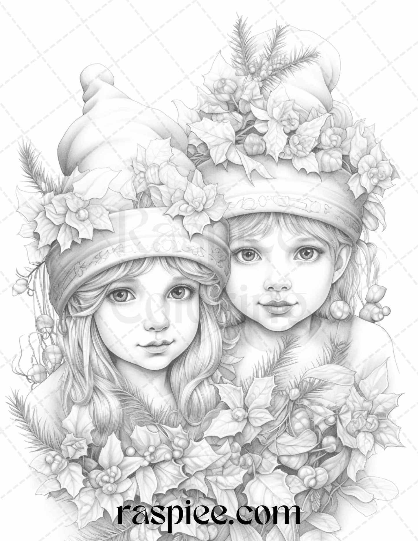 110 Christmas Elves Grayscale Coloring Pages Printable for Adults Kids, PDF File Instant Download