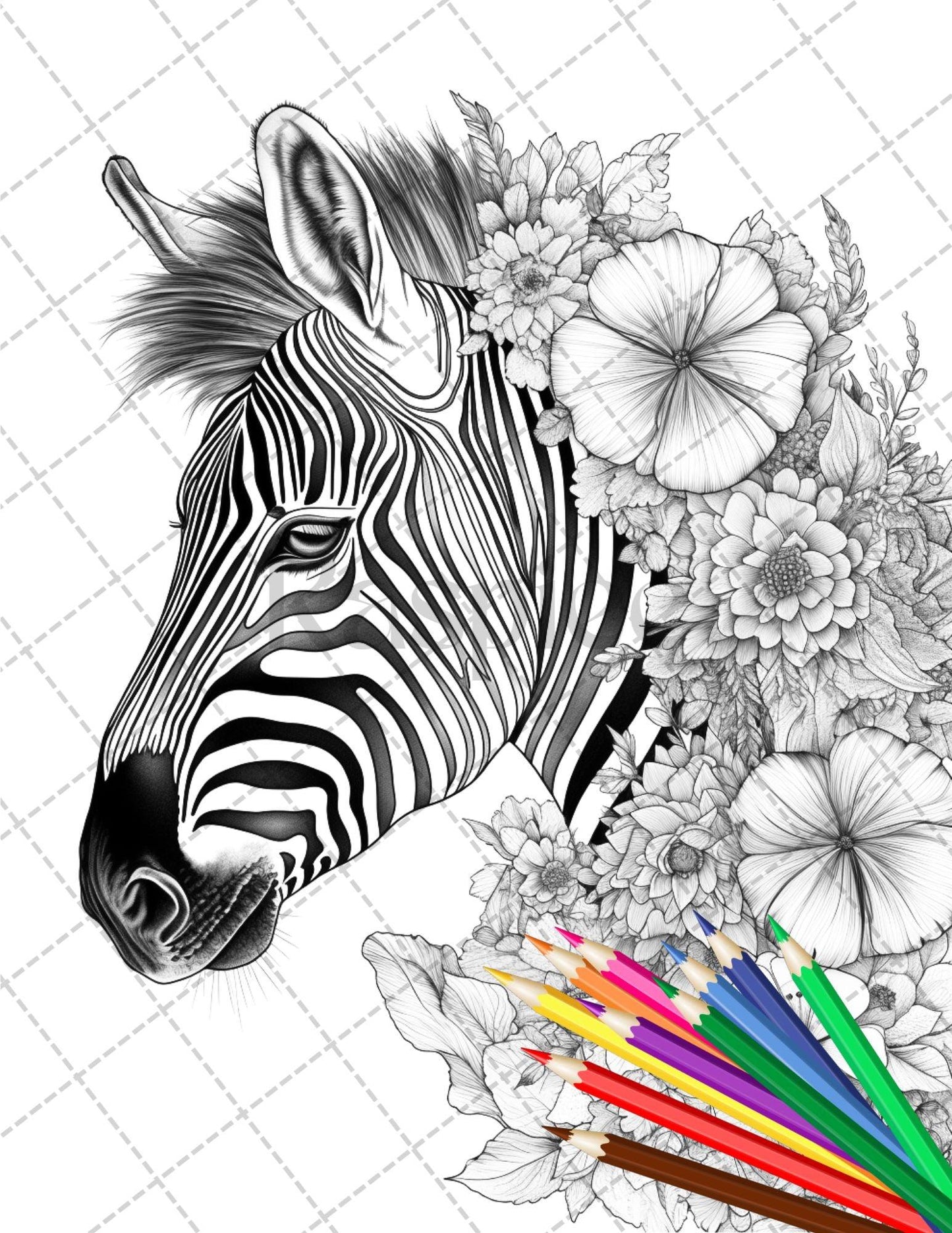 30 Animal Floral Printable Coloring Pages for Adults, Grayscale Coloring Book, Printable PDF File Download