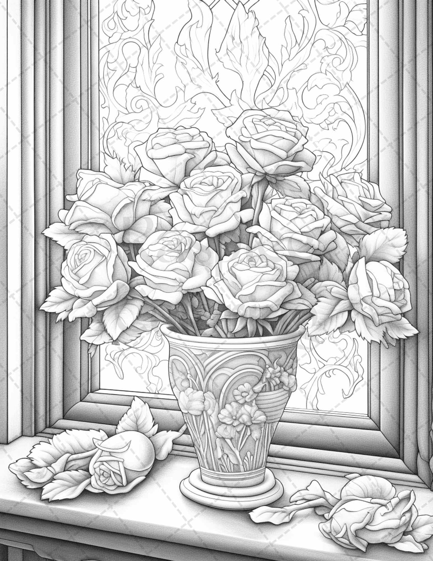 40 Captivating Roses Grayscale Coloring Pages Printable for Adults, PDF File Instant Download