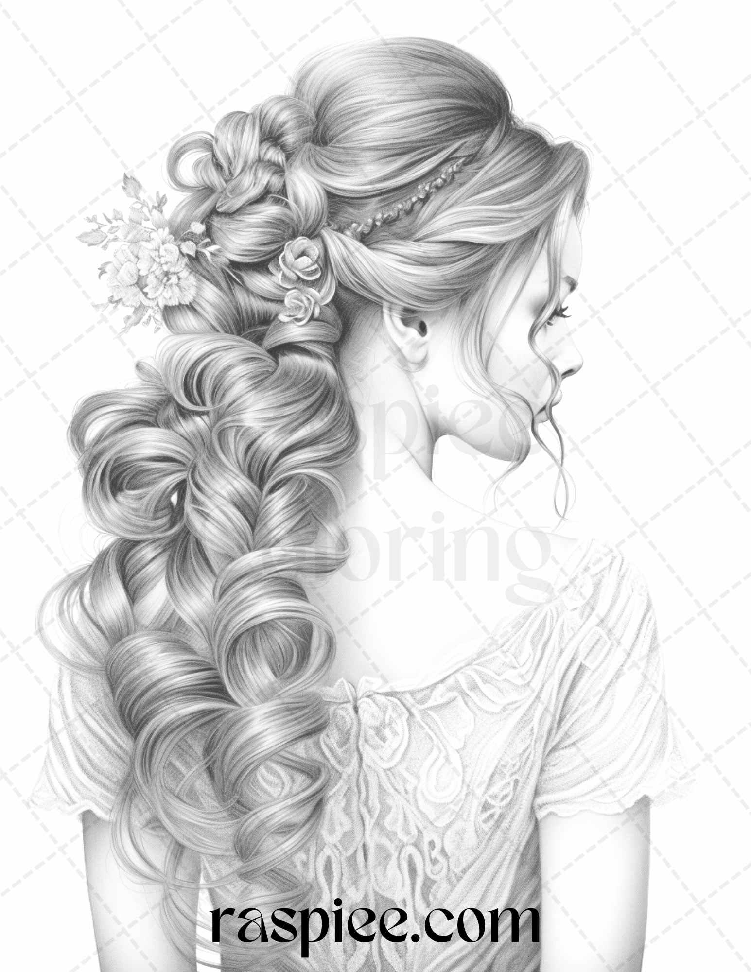 43 Beautiful Hairstyles Grayscale Coloring Pages Printable for Adults, PDF File Instant Download