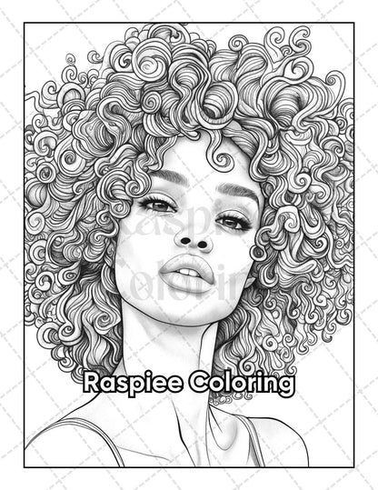 50 Black Women Portrait Coloring Pages for Adults Printable PDF Instant Download