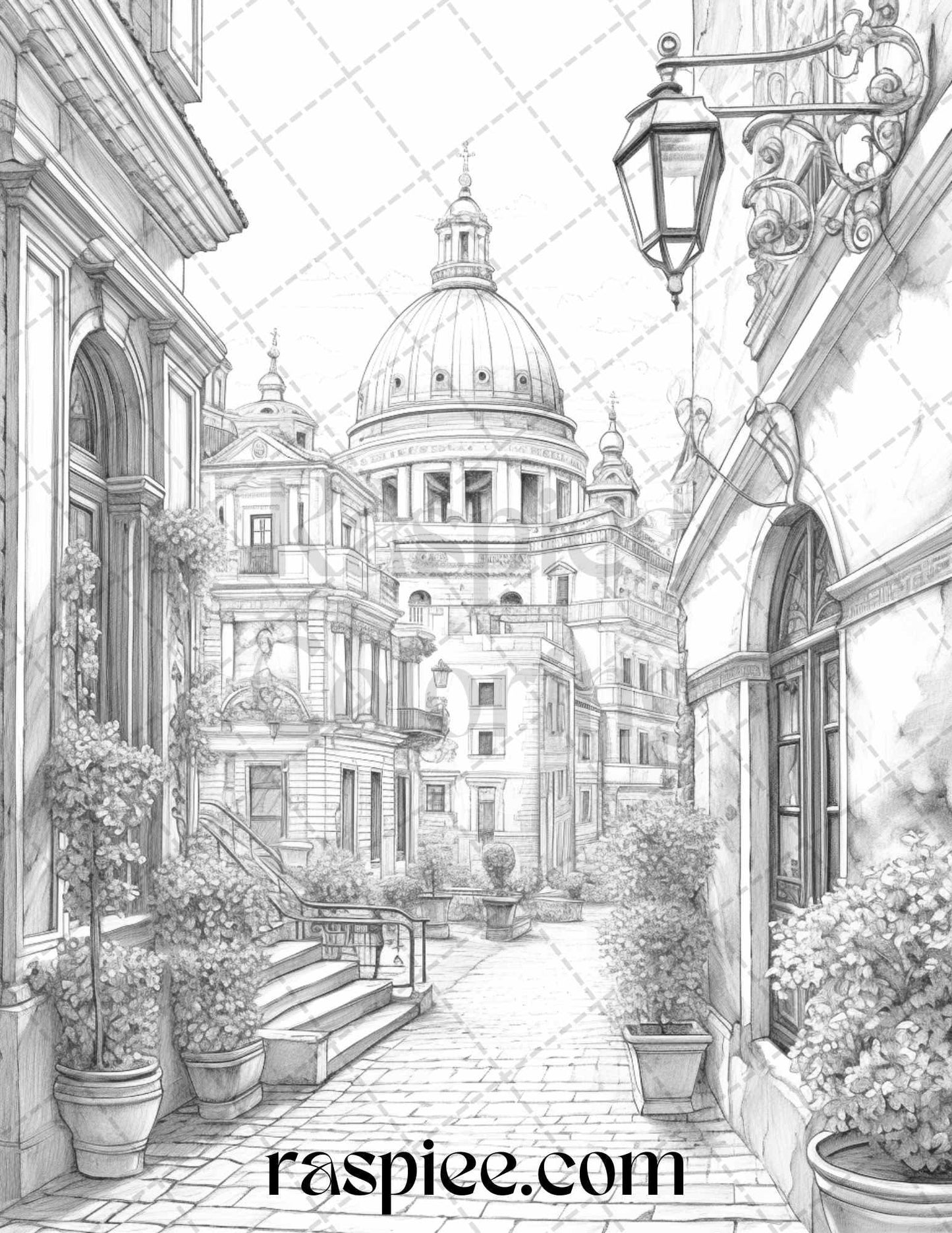 40 Beautiful Cities Travel Grayscale Coloring Pages Printable for Adults, PDF File Instant Download