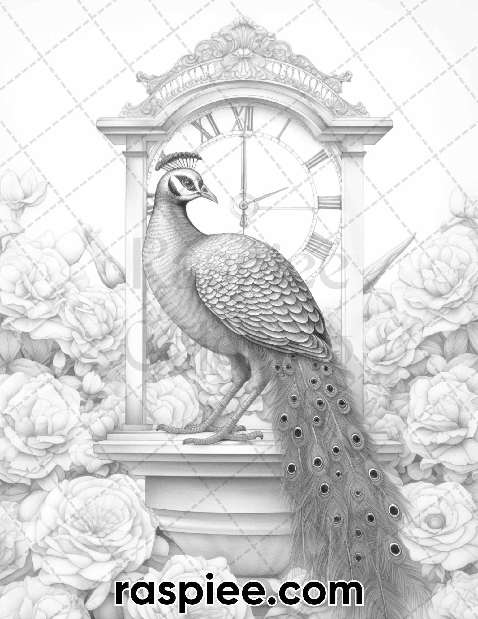 40 Majestic Peacocks Grayscale Adult Coloring Pages, Printable PDF Instant Download