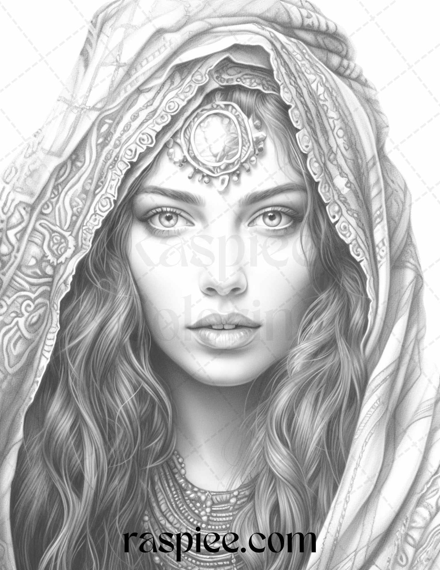 40 Beautiful Gypsy Girls Grayscale Coloring Pages Printable for Adults, PDF File Instant Download