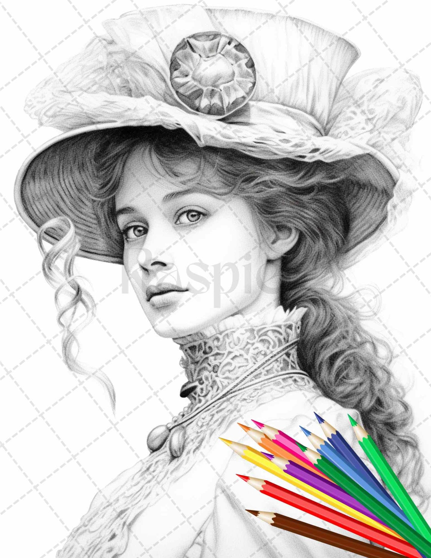 43 Beautiful Victorian Women Grayscale Coloring Pages Printable for Adults, PDF File Instant Download